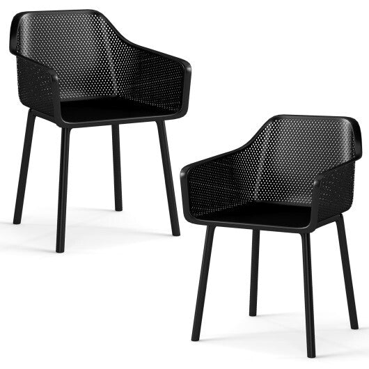 Modern Plastic Dining Chairs Set of 2 Kitchen Armchairs with Breathable Mesh Backres-Black LuxuryLifeWay Online Store