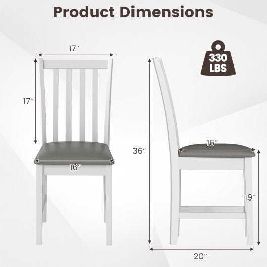 Wooden Dining Chair Set of 2 with Rubber Wood Frame and Padded Seat-White