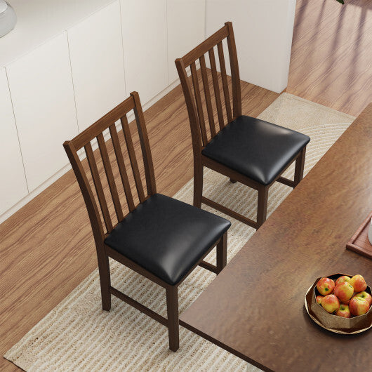 Wooden Dining Chair Set of 2 with Rubber Wood Frame and Padded Seat-White