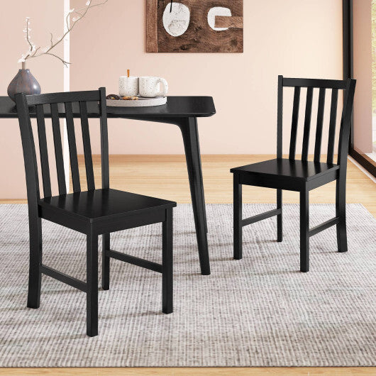 Rustic Dining Chairs Set of 2 Wooden Kitchen Chairs with Slat Tilt Backrest-black
