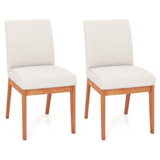 Upholstered Dining Chairs Set of 2 Kitchen Armless Side Chairs with Rubber Wood Legs-Beige LuxuryLifeWay Online Store