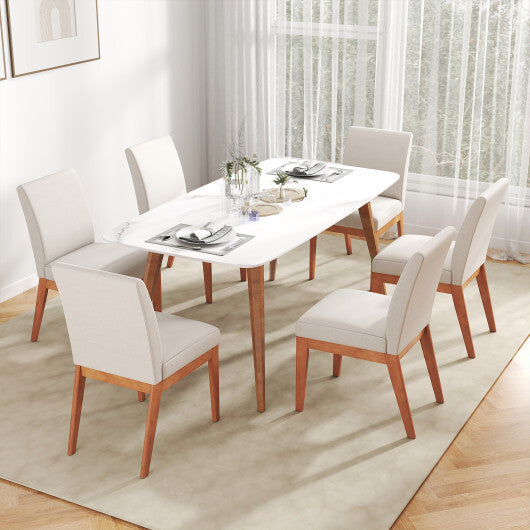 Upholstered Dining Chairs Set of 2 Kitchen Armless Side Chairs with Rubber Wood Legs-Beige LuxuryLifeWay Online Store
