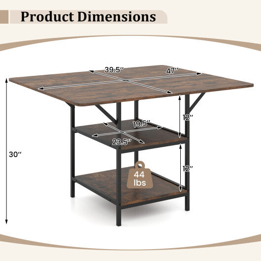 47 Inch Rectangular Dining Table with 2 Open Storage Shelves and Sturdy Metal Legs for 4-6-Rustic Brown costway2 LuxuryLifeWay Online Store