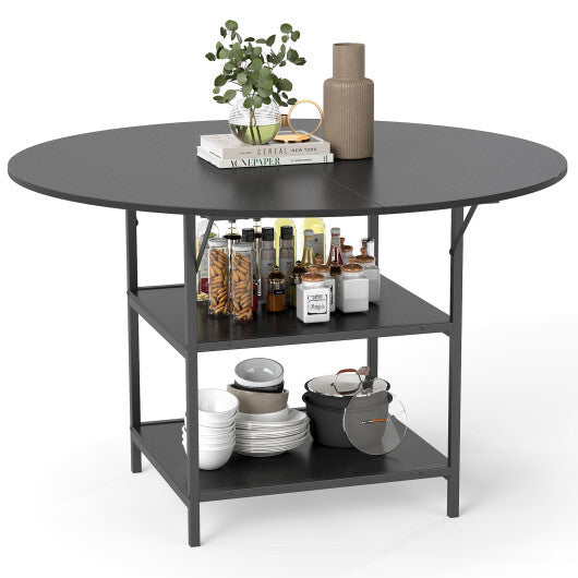 47 Inch Round Dining Table for 4-6 People Large Kitchen Table with 2-Tier Storage Shelves-Black LuxuryLifeWay Online Store