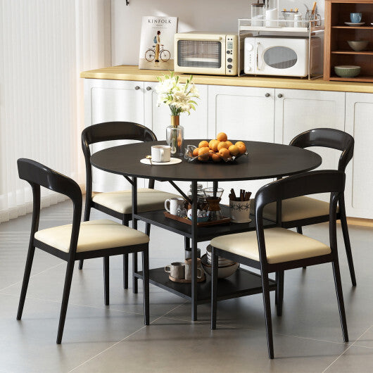 47 Inch Round Dining Table for 4-6 People Large Kitchen Table with 2-Tier Storage Shelves-Black LuxuryLifeWay Online Store