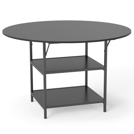 47 Inch Round Dining Table for 4-6 People Large Kitchen Table with 2-Tier Storage Shelves-Black LuxuryLifeWay Online Store