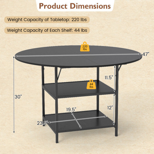 47 Inch Round Dining Table for 4-6 People Large Kitchen Table with 2-Tier Storage Shelves-Black LuxuryLifeWay Online Store