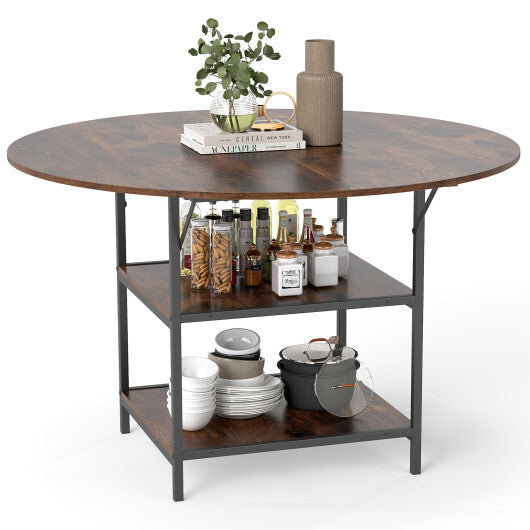 47 Inch Round Dining Table for 4-6 People Large Kitchen Table with 2-Tier Storage Shelves-Black LuxuryLifeWay Online Store