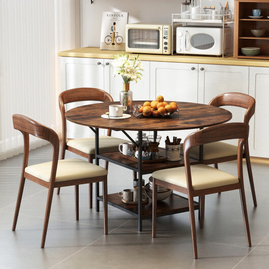 47 Inch Round Dining Table for 4-6 People Large Kitchen Table with 2-Tier Storage Shelves-Black LuxuryLifeWay Online Store