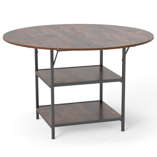 47 Inch Round Dining Table for 4-6 People Large Kitchen Table with 2-Tier Storage Shelves-Black LuxuryLifeWay Online Store