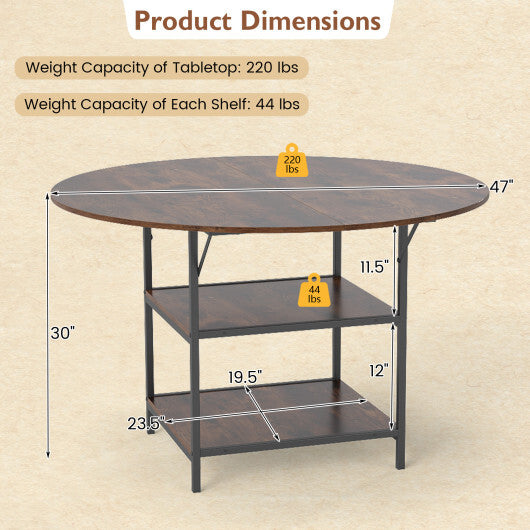 47 Inch Round Dining Table for 4-6 People Large Kitchen Table with 2-Tier Storage Shelves-Black LuxuryLifeWay Online Store