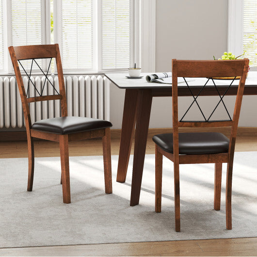 Dining Chair Set of 2 Fabric Upholstered Kitchen Armless Chairs with Rubber Wood Frame-Walnut LuxuryLifeWay Online Store
