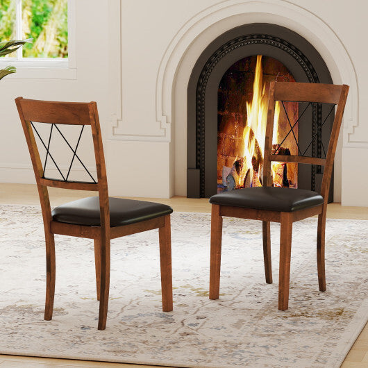 Dining Chair Set of 2 Fabric Upholstered Kitchen Armless Chairs with Rubber Wood Frame-Walnut LuxuryLifeWay Online Store