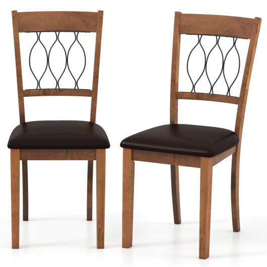 Set of 2 Dining Chair Fabric/Faux Leather Upholstered with Padded Seat-Walnut LuxuryLifeWay Online Store