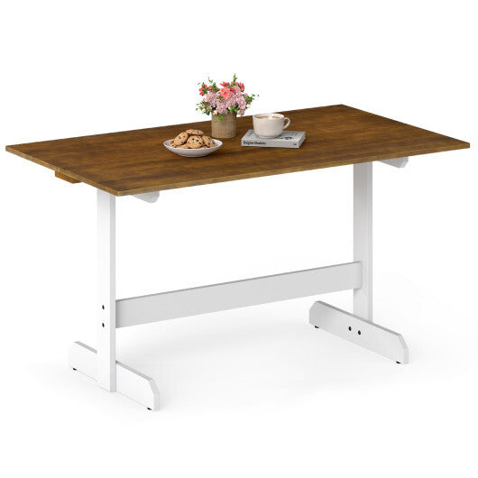 55 Inch Dining Table for 4-6 People Rectangular Kitchen Table with Solid Wood Trestle Base-Walnut LuxuryLifeWay Online Store