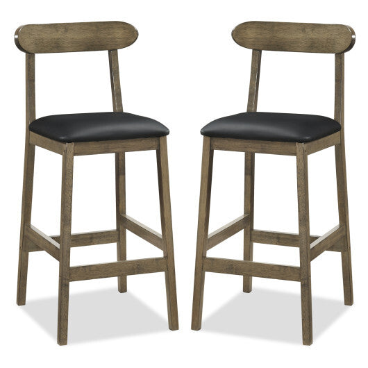 Set of 2 Bar Stools Upholstered with Rubber Wood Legs and Footrests-Oak LuxuryLifeWay Online Store