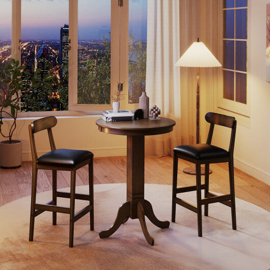Set of 2 Bar Stools Upholstered with Rubber Wood Legs and Footrests-Oak LuxuryLifeWay Online Store