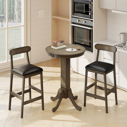Set of 2 Bar Stools Upholstered with Rubber Wood Legs and Footrests-Oak LuxuryLifeWay Online Store