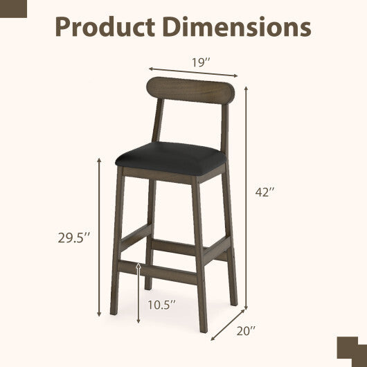 Set of 2 Bar Stools Upholstered with Rubber Wood Legs and Footrests-Oak LuxuryLifeWay Online Store