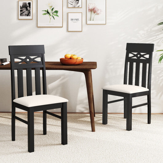 Dining Chairs Set of 2 High Back Dining Room Chairs with Padded Seat and Rubber Wood Frame-Black LuxuryLifeWay Online Store
