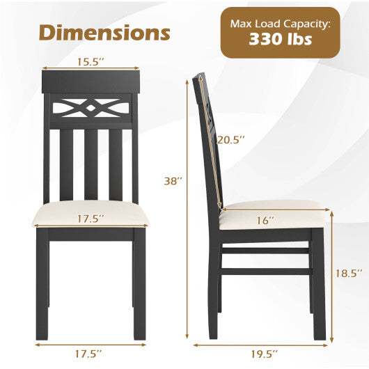 Dining Chairs Set of 2 High Back Dining Room Chairs with Padded Seat and Rubber Wood Frame-Black LuxuryLifeWay Online Store