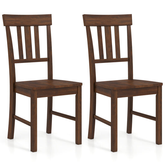 Rubber Wood Dining Chairs Set of 2 with High Slat Backrests-Brown LuxuryLifeWay Online Store