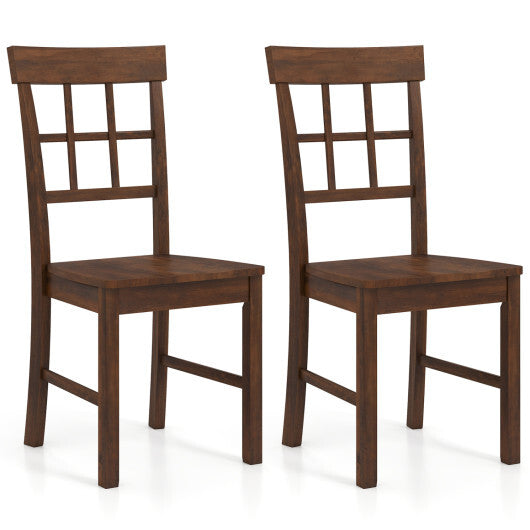 Rubber Wood Dining Chairs Set of 2 with High Backrests-Brown LuxuryLifeWay Online Store