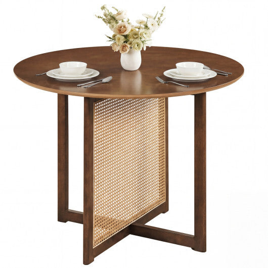 37.5 Inch Round Dining Table with Cross Pedestal Base-Walnut LuxuryLifeWay Online Store