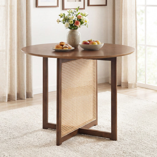 37.5 Inch Round Dining Table with Cross Pedestal Base-Walnut LuxuryLifeWay Online Store