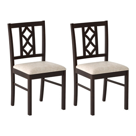 Dining Room Chairs Set of 2 Rubber Wood Dining Chairs with Hollowed Backrest-Brown LuxuryLifeWay Online Store