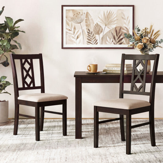 Dining Room Chairs Set of 2 Rubber Wood Dining Chairs with Hollowed Backrest-Brown LuxuryLifeWay Online Store