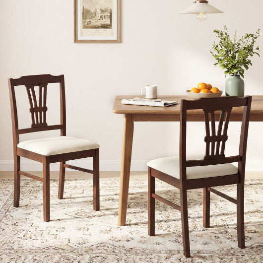 Wooden Dining Chairs Set of 2 Upholstered Kitchen Chairs with Solid Rubber Wood Frame-Gray LuxuryLifeWay Online Store