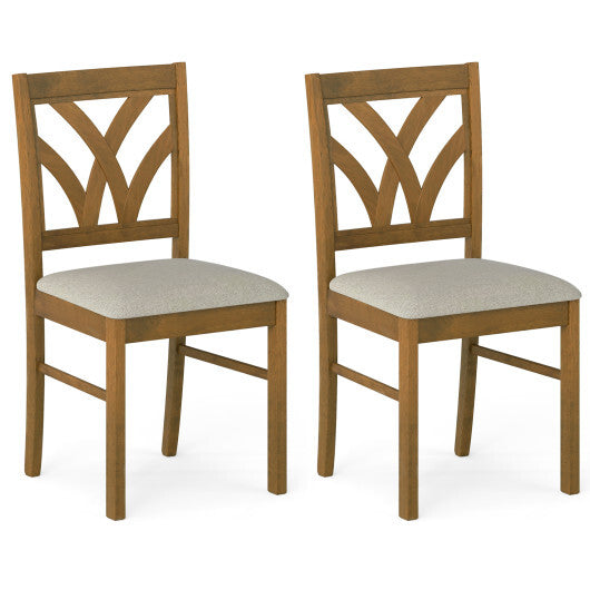 Set of 2 Wooden Dining Chairs Upholstered with Hollowed Backrest and Soft Padded Seat-Oak LuxuryLifeWay Online Store