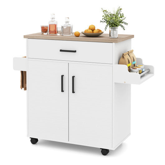Kitchen Island Cart Rolling Kitchen Storage Island with Drawer-White LuxuryLifeWay Online Store