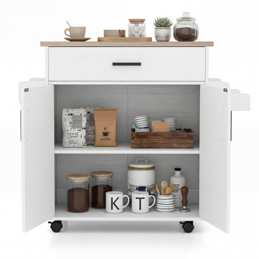 Kitchen Island Cart Rolling Kitchen Storage Island with Drawer-White LuxuryLifeWay Online Store