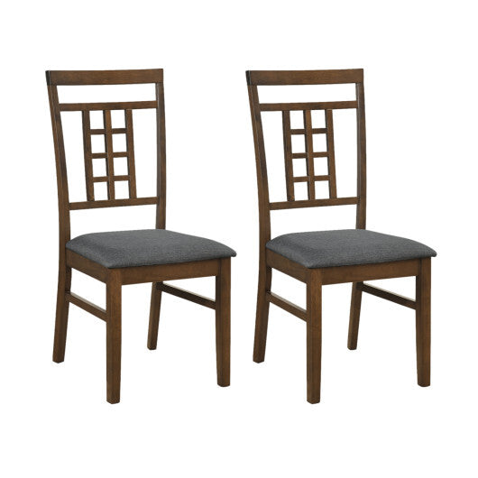 Rubber Wood Dining Chairs Set of 2 with Lattice Back-Brown LuxuryLifeWay Online Store