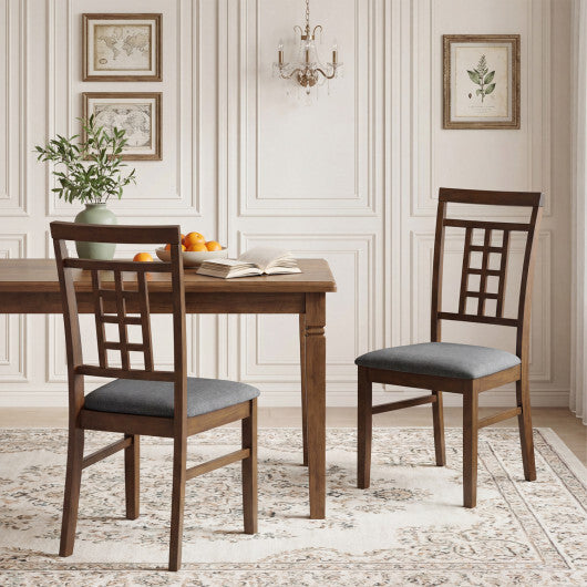 Rubber Wood Dining Chairs Set of 2 with Lattice Back-Brown LuxuryLifeWay Online Store