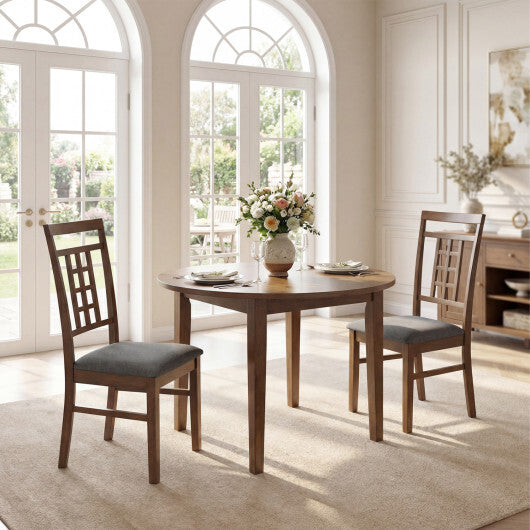 Rubber Wood Dining Chairs Set of 2 with Lattice Back-Brown LuxuryLifeWay Online Store