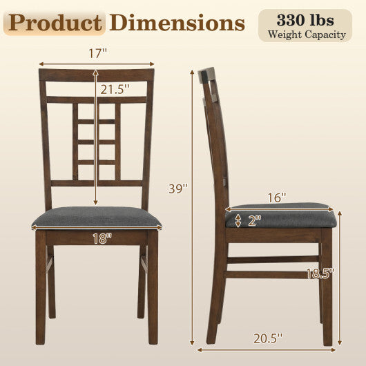 Rubber Wood Dining Chairs Set of 2 with Lattice Back-Brown LuxuryLifeWay Online Store