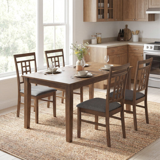Rubber Wood Dining Chairs Set of 2 with Lattice Back-Brown LuxuryLifeWay Online Store