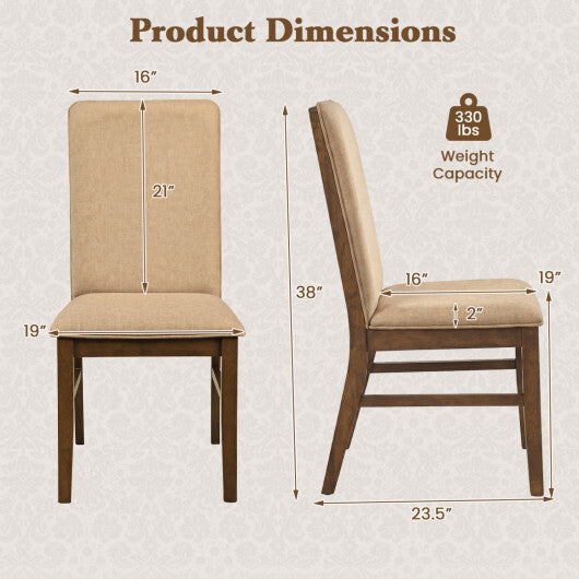 Set of 2 Upholstered Dining Chairs with Solid Rubber Wood Legs-Brown LuxuryLifeWay Online Store
