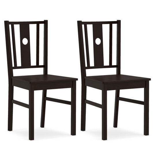 Set of 2 Solid Rubber Wood Kitchen Chairs with Slatted Curved Backrest-Coffee LuxuryLifeWay Online Store