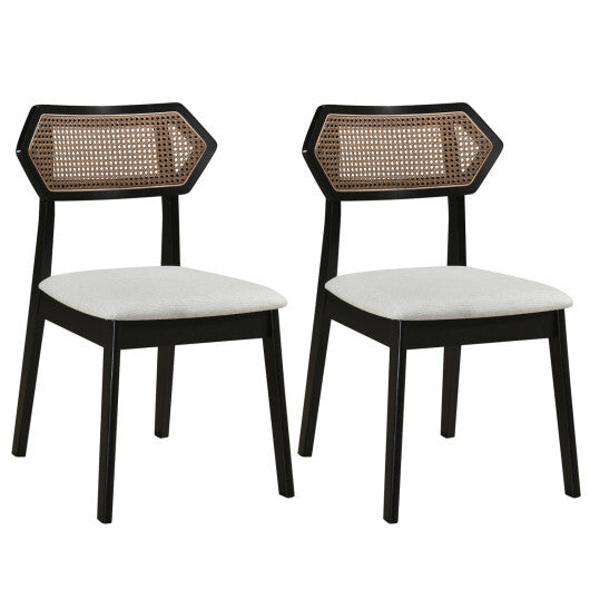 Mid Century Rattan Dining Chairs Set of 2 with Rattan Back and Solid Wood Frame-Black LuxuryLifeWay Online Store