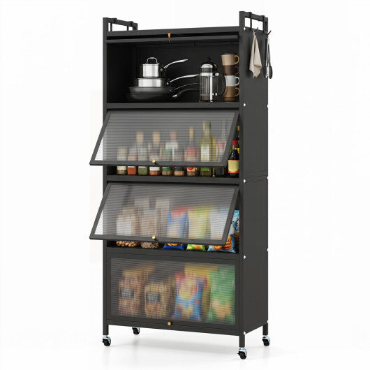 5-Tier Kitchen Storage Cabinet with 4 Flip-up PC Doors Adjustable Feet and Rolling Wheels-White LuxuryLifeWay Online Store
