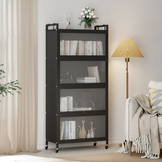 5-Tier Kitchen Storage Cabinet with 4 Flip-up PC Doors Adjustable Feet and Rolling Wheels-White LuxuryLifeWay Online Store