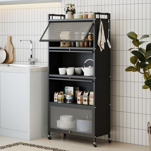 5-Tier Kitchen Storage Cabinet with 4 Flip-up PC Doors Adjustable Feet and Rolling Wheels-White LuxuryLifeWay Online Store