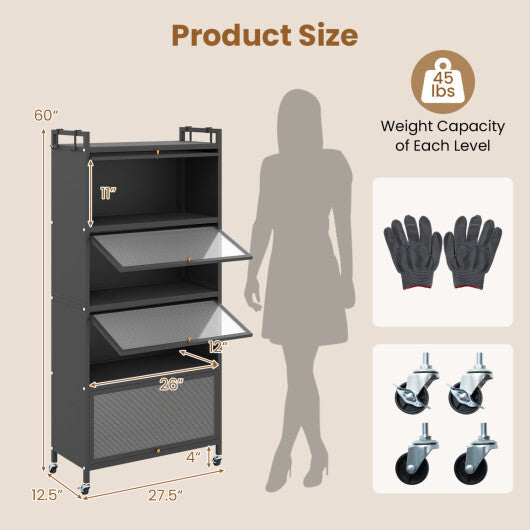 5-Tier Kitchen Storage Cabinet with 4 Flip-up PC Doors Adjustable Feet and Rolling Wheels-White LuxuryLifeWay Online Store