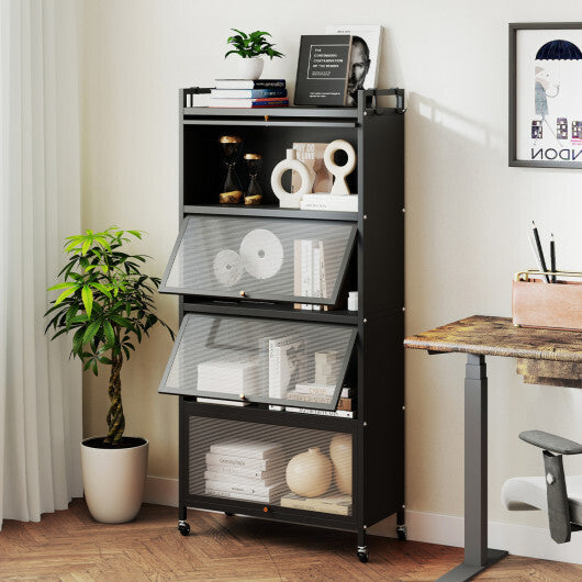 5-Tier Kitchen Storage Cabinet with 4 Flip-up PC Doors Adjustable Feet and Rolling Wheels-White LuxuryLifeWay Online Store