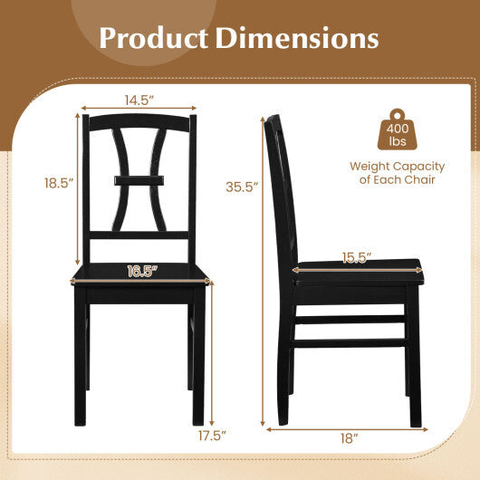 400 lbs Capacity Dining Chair Set of 2 with Cross Backrest and Rubber Wood Frame-Black LuxuryLifeWay Online Store