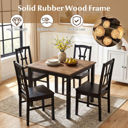 400 lbs Capacity Dining Chair Set of 2 with Cross Backrest and Rubber Wood Frame-Black LuxuryLifeWay Online Store